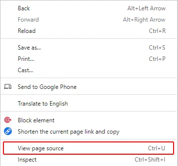 chrome view page source